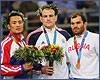 Eui Jae Moon из Кореи, Cael Sanderson США и Sazhid Sazhidov Дагестан. Весовая категория до   84 кг на Олимпиаде 2004 года в Афинах